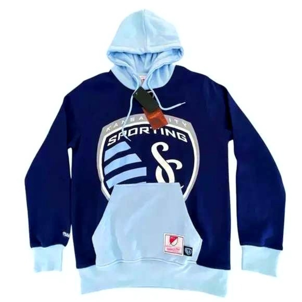 Mitchell & Ness Sporting Kansas City Navy Light Blue Big Face Logo Hoodie‎ M NWT